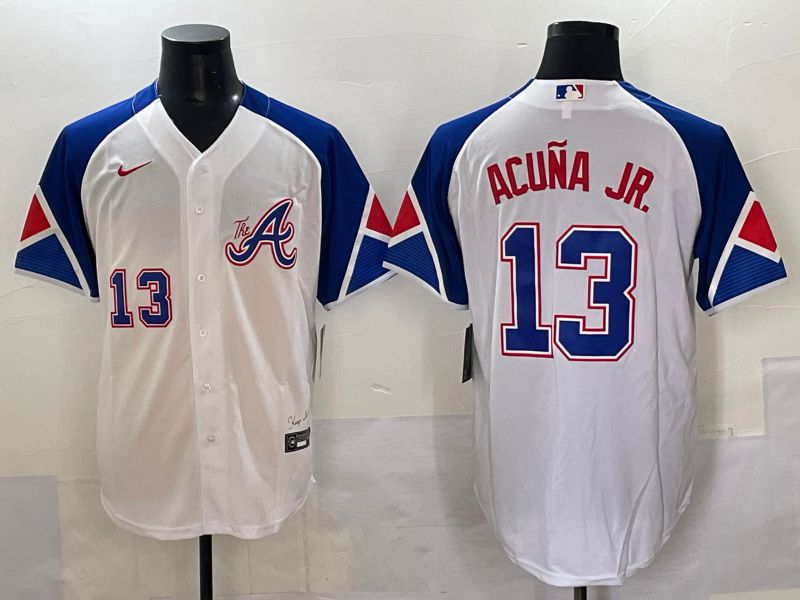 Men 2025 Atlanta Braves #13 Acuna jr White blue City Edition Nike MLB Jersey style 1->atlanta braves->MLB Jersey